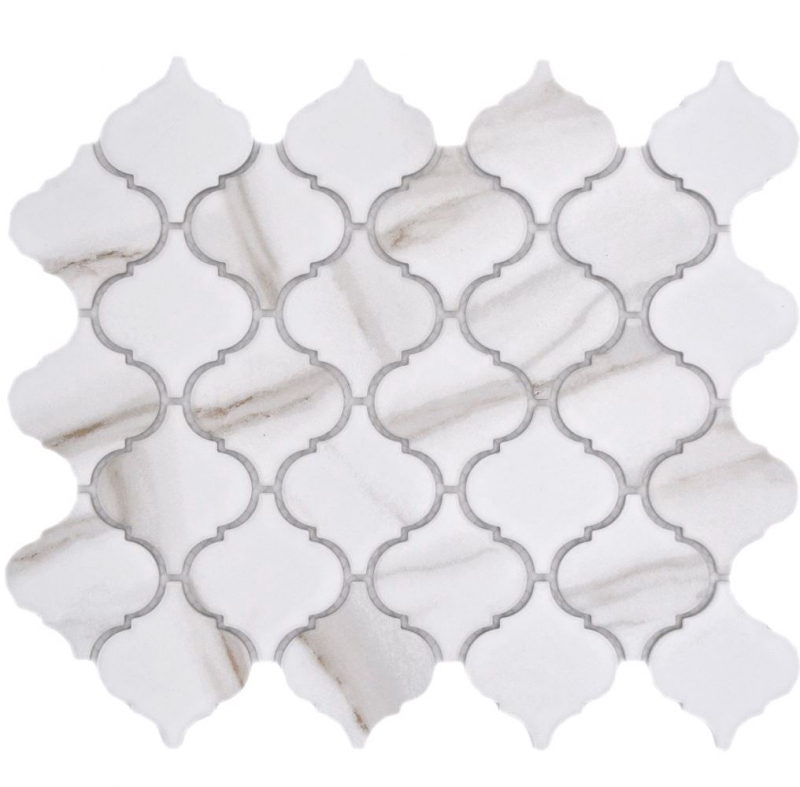 Hand-painted ceramic mosaic Florentine Calacatta Vintage white gray-brown matt MOS13-0204_m