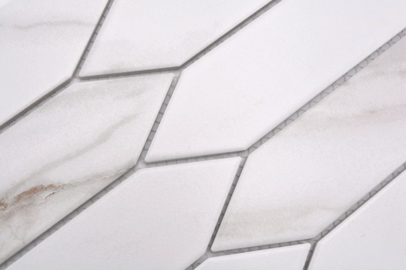 Hand-painted ceramic mosaic tile hexagon hexagon Calacatta white gray-brown matt MOS13-L1112_m