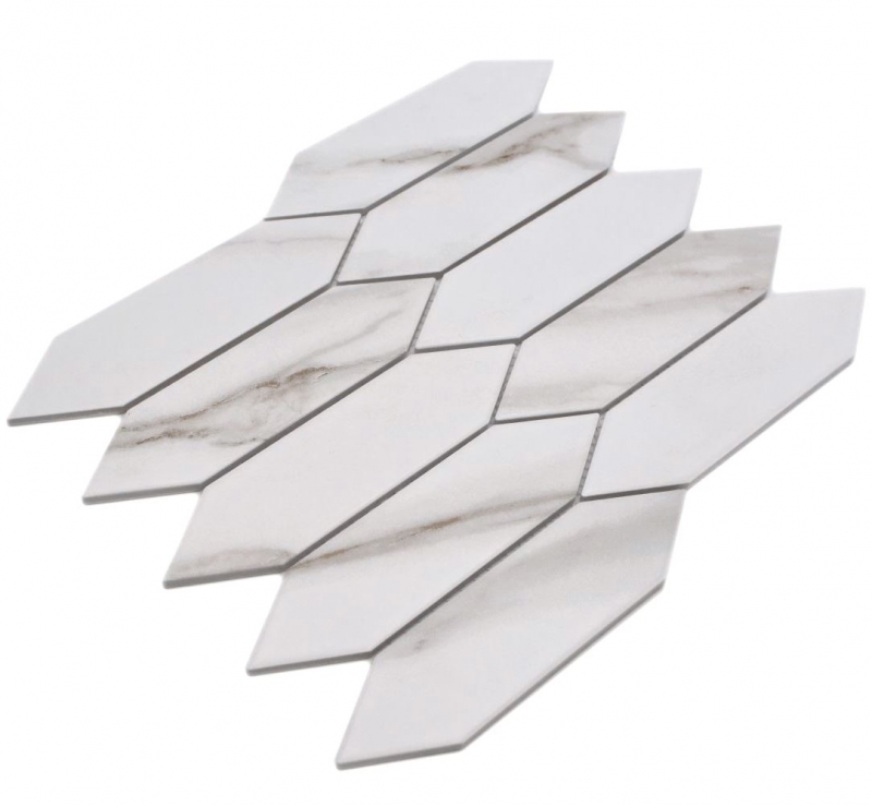 Hand-painted ceramic mosaic tile hexagon hexagon Calacatta white gray-brown matt MOS13-L1112_m