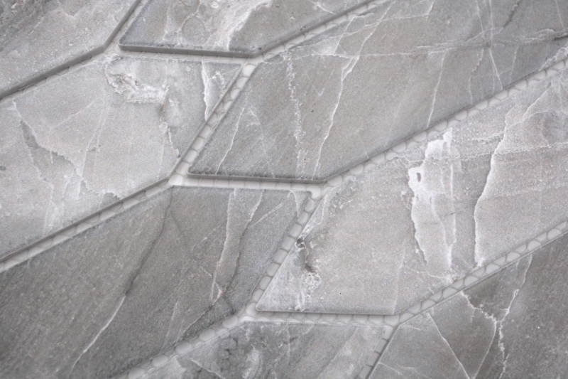 Hand-painted ceramic mosaic tile hexagon hexagon stone look elongated dark gray matt MOS13-L0208_m