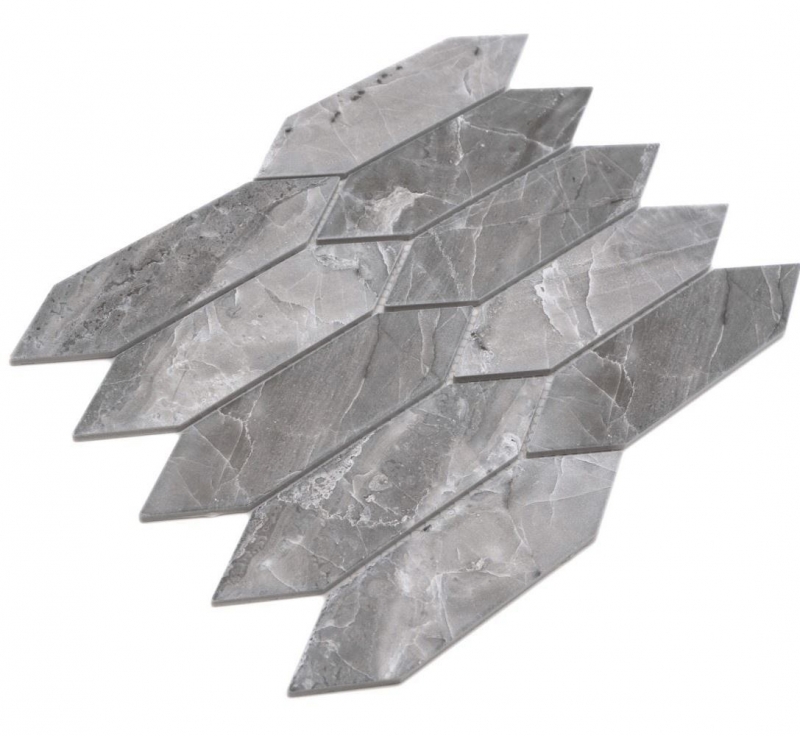 Hand-painted ceramic mosaic tile hexagon hexagon stone look elongated dark gray matt MOS13-L0208_m