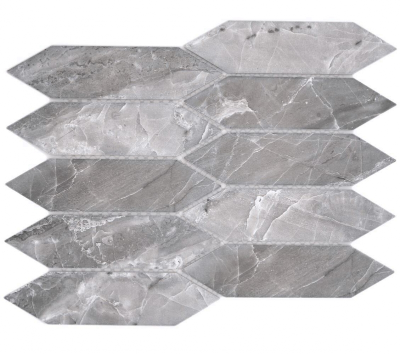Hand-painted ceramic mosaic tile hexagon hexagon stone look elongated dark gray matt MOS13-L0208_m