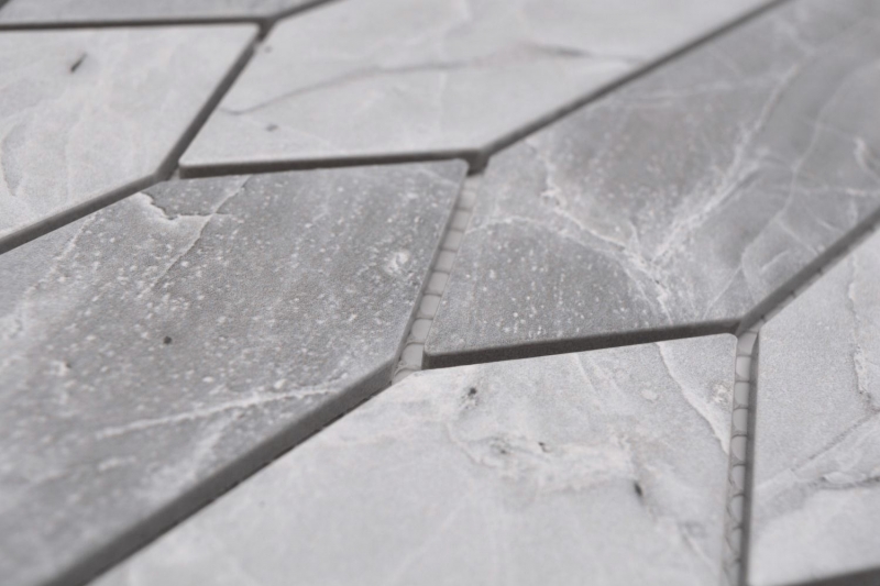 Hand-painted ceramic mosaic tile hexagon hexagon stone look elongated light gray matt MOS13-L0206_m