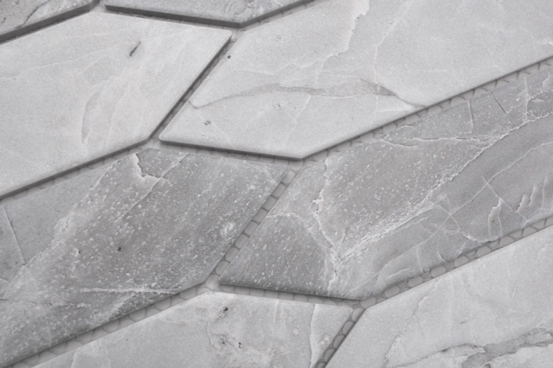 Hand-painted ceramic mosaic tile hexagon hexagon stone look elongated light gray matt MOS13-L0206_m