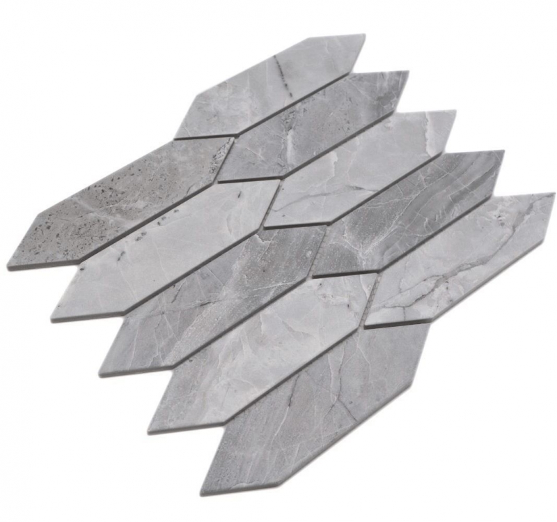 Hand-painted ceramic mosaic tile hexagon hexagon stone look elongated light gray matt MOS13-L0206_m