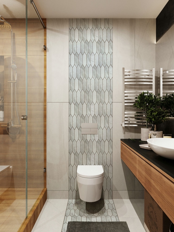 Hand-painted ceramic mosaic tile hexagon hexagon stone look elongated light gray matt MOS13-L0206_m