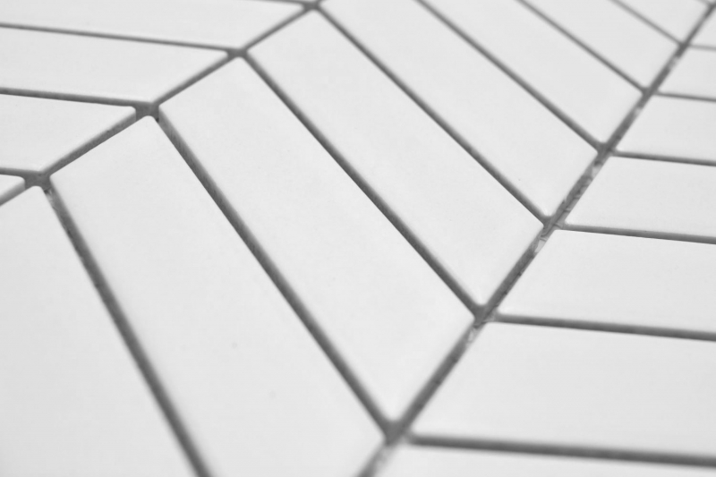 Hand-painted ceramic mosaic tile herringbone plain white matt MOS24-EV21_m