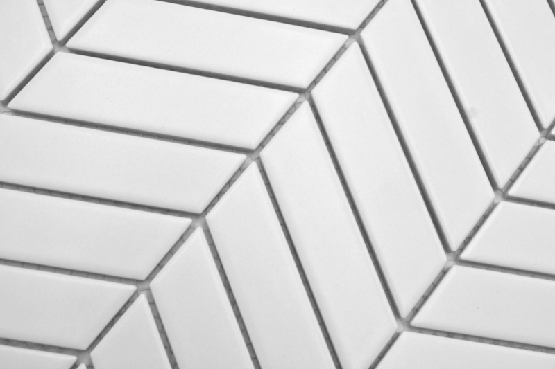 Hand-painted ceramic mosaic tile herringbone plain white matt MOS24-EV21_m