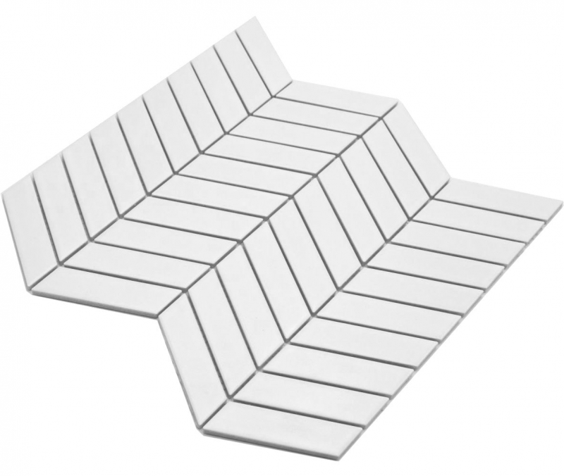Hand-painted ceramic mosaic tile herringbone plain white matt MOS24-EV21_m