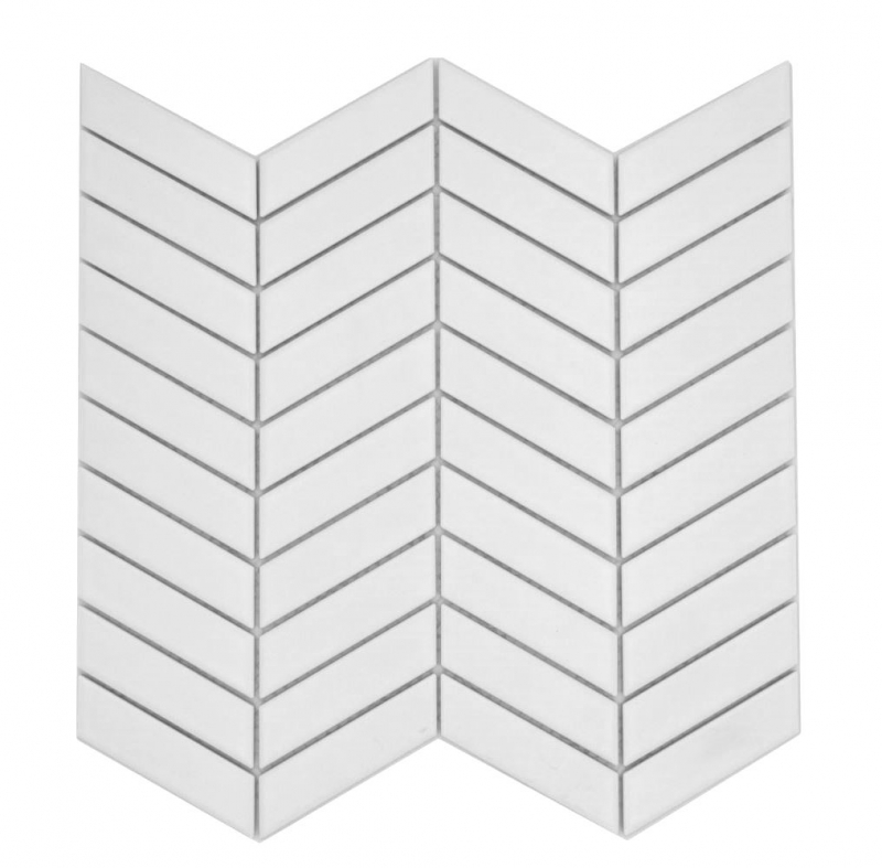 Hand-painted ceramic mosaic tile herringbone plain white matt MOS24-EV21_m