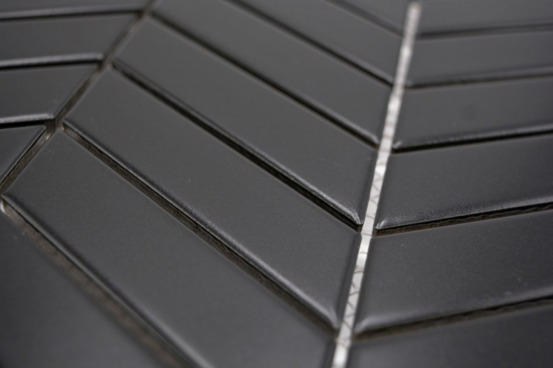 Hand-painted ceramic mosaic tile herringbone plain black matt MOS24-EV29_m
