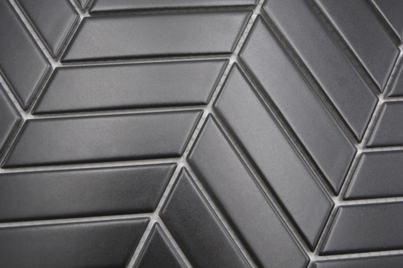 Hand-painted ceramic mosaic tile herringbone plain black matt MOS24-EV29_m