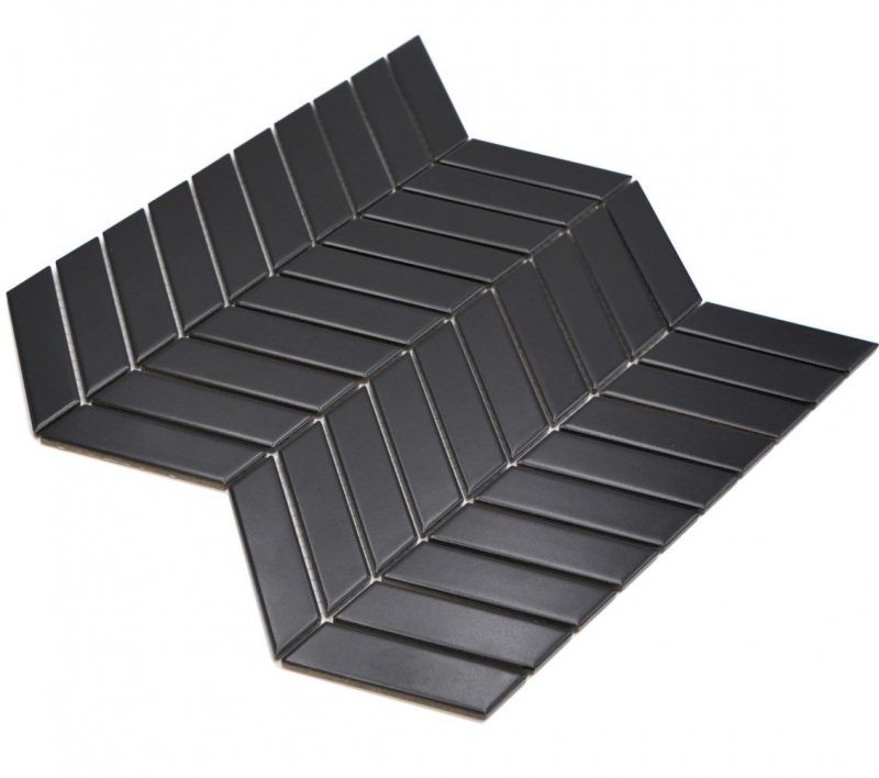 Hand-painted ceramic mosaic tile herringbone plain black matt MOS24-EV29_m
