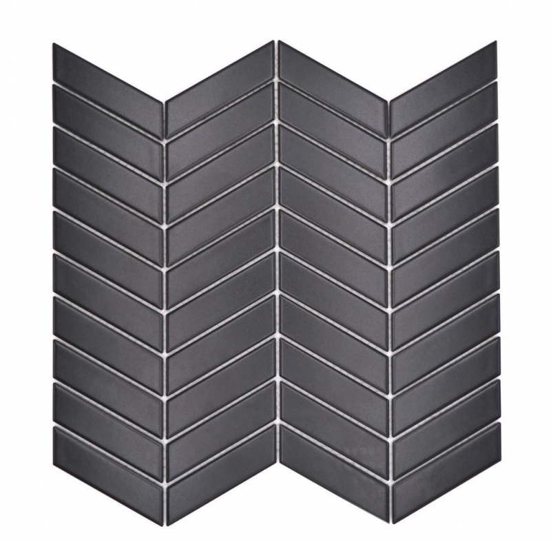 Hand-painted ceramic mosaic tile herringbone plain black matt MOS24-EV29_m