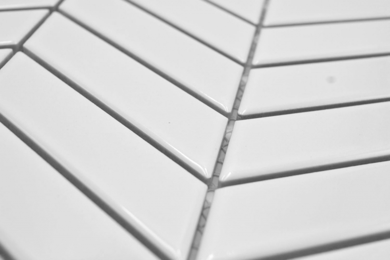 Hand-painted ceramic mosaic tile herringbone plain white glossy MOS24-EV31_m