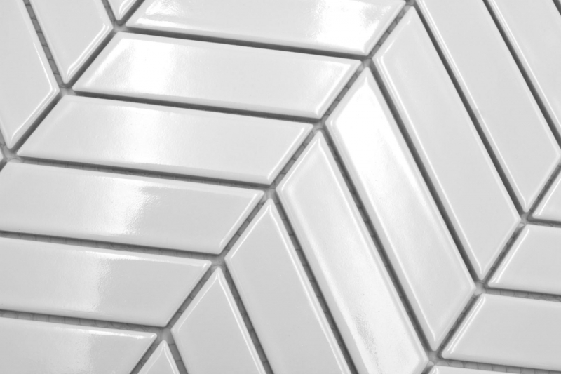 Hand-painted ceramic mosaic tile herringbone plain white glossy MOS24-EV31_m