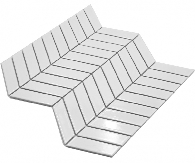 Hand-painted ceramic mosaic tile herringbone plain white glossy MOS24-EV31_m