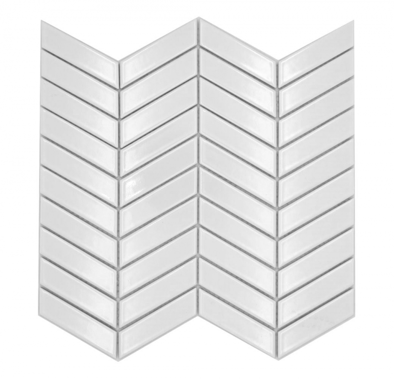 Hand-painted ceramic mosaic tile herringbone plain white glossy MOS24-EV31_m