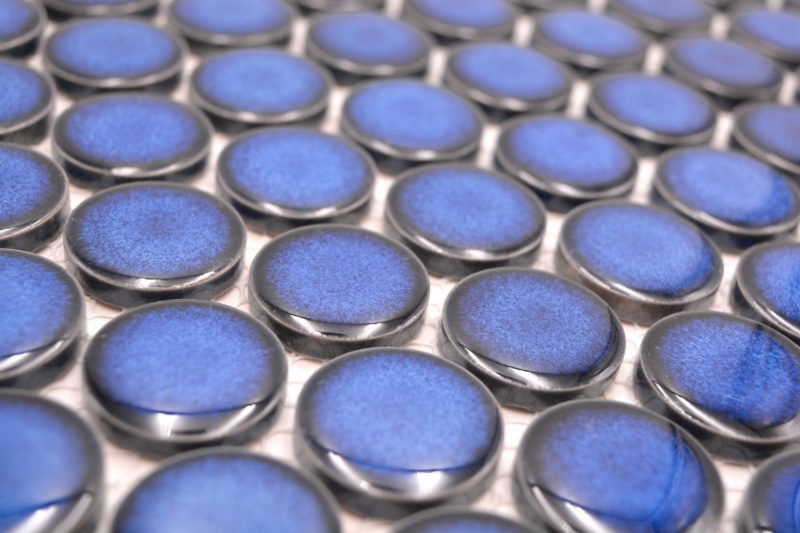 Hand-patterned ceramic mosaic tile Button Loop Penny Round uni cobalt blue glossy MOS10-0405GR_m