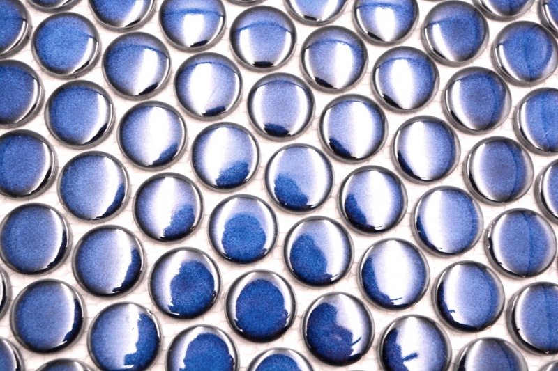 Hand-patterned ceramic mosaic tile Button Loop Penny Round uni cobalt blue glossy MOS10-0405GR_m