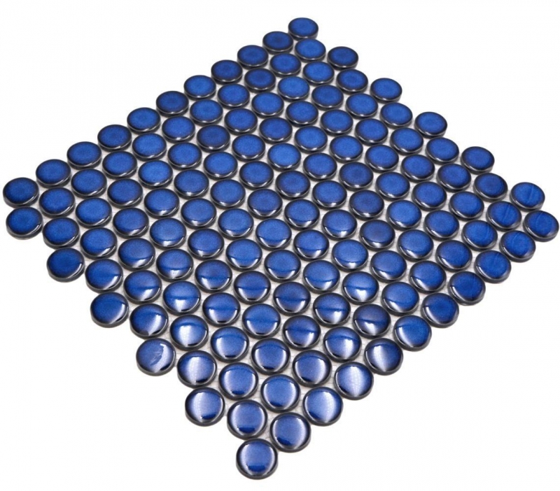 Hand-patterned ceramic mosaic tile Button Loop Penny Round uni cobalt blue glossy MOS10-0405GR_m