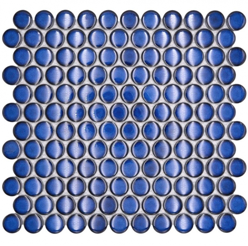 Hand-patterned ceramic mosaic tile Button Loop Penny Round uni cobalt blue glossy MOS10-0405GR_m
