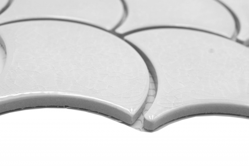 Hand-painted ceramic mosaic tile fan fish scale plain white ice crackled style MOS13-FS1_m