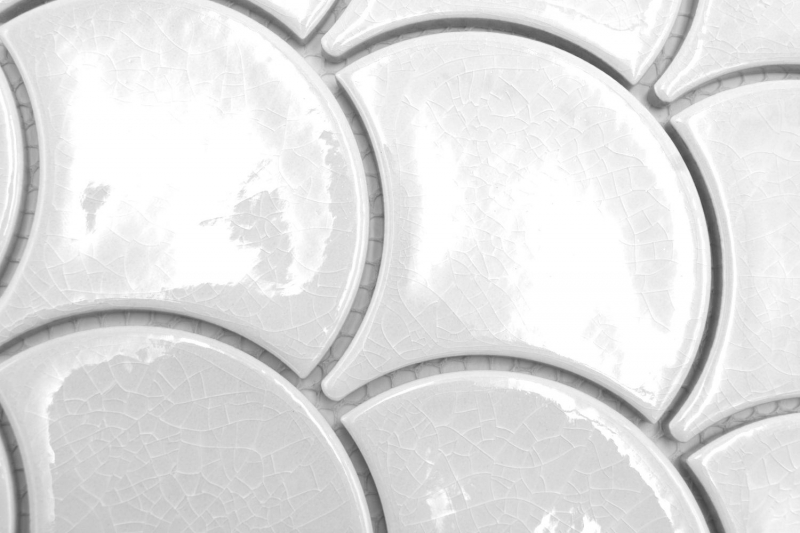Hand-painted ceramic mosaic tile fan fish scale plain white ice crackled style MOS13-FS1_m