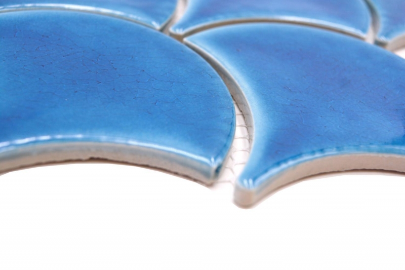 Hand-painted ceramic mosaic tile fan fish scales plain dark blue ice crackled style MOS13-FS3_m