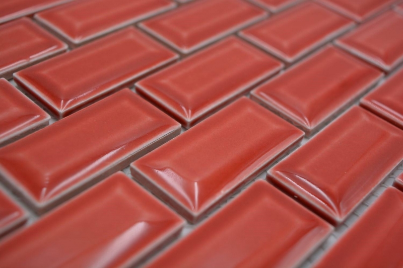 Hand-painted ceramic mosaic tile masonry bond composite uni red MOS26-0912_m