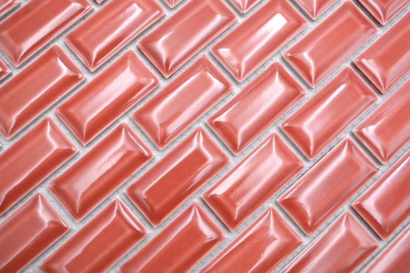 Hand-painted ceramic mosaic tile masonry bond composite uni red MOS26-0912_m