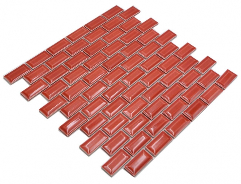 Hand-painted ceramic mosaic tile masonry bond composite uni red MOS26-0912_m