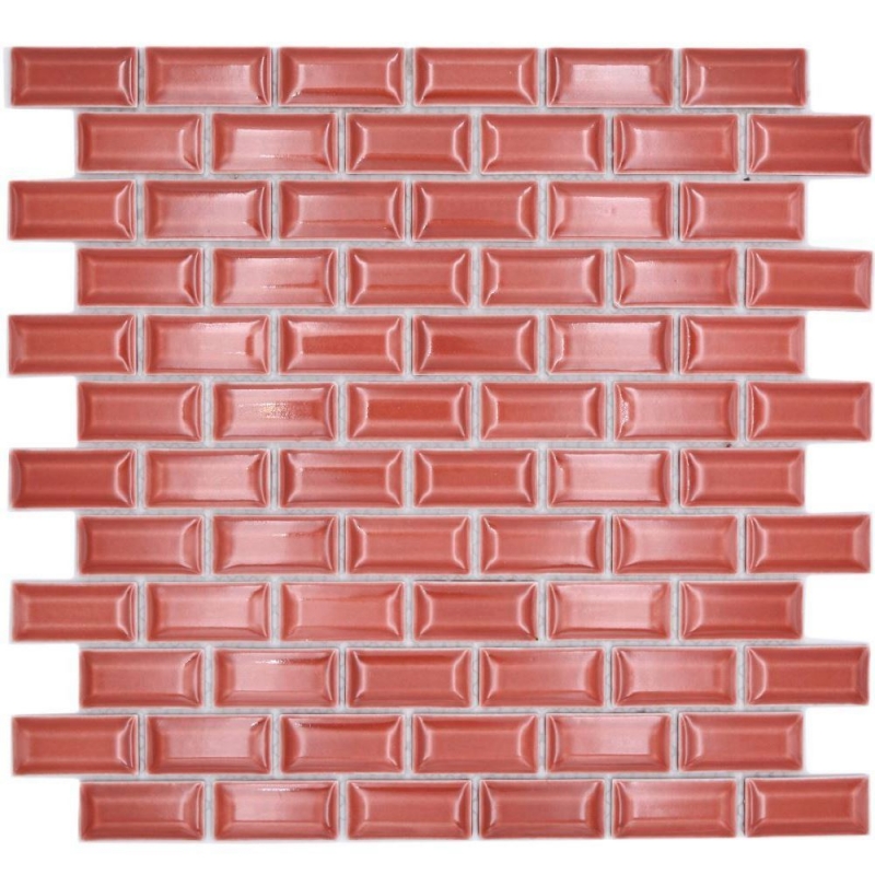 Hand-painted ceramic mosaic tile masonry bond composite uni red MOS26-0912_m