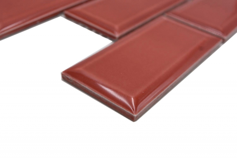 Hand-painted ceramic mosaic tile Metro composite look uni red MOS24-09R_m