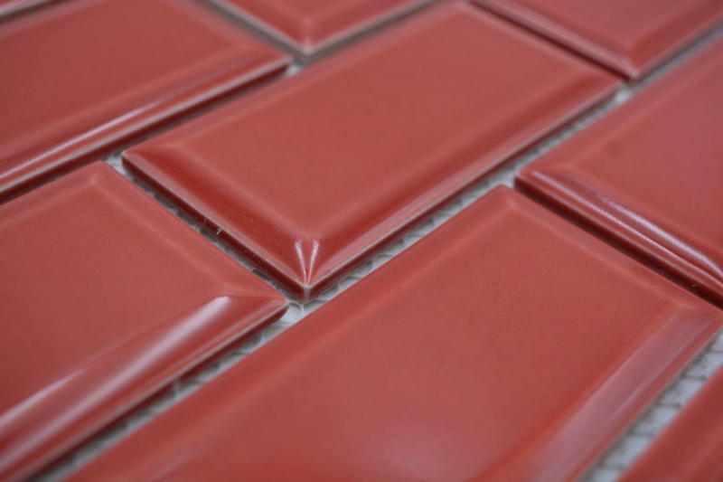 Hand-painted ceramic mosaic tile Metro composite look uni red MOS24-09R_m
