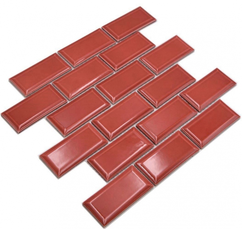 Hand-painted ceramic mosaic tile Metro composite look uni red MOS24-09R_m