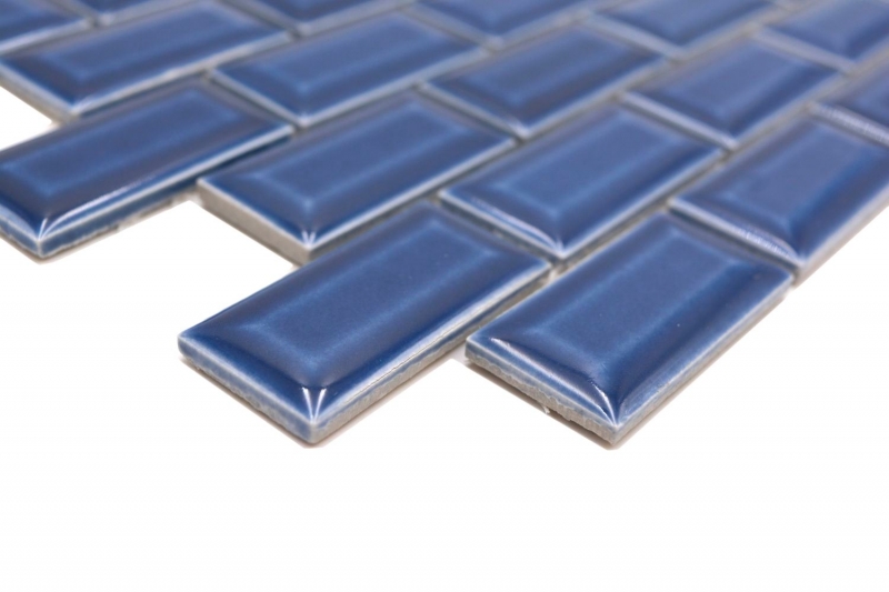 Hand-painted ceramic mosaic tile masonry bond composite uni cobalt blue MOS26-0414_m