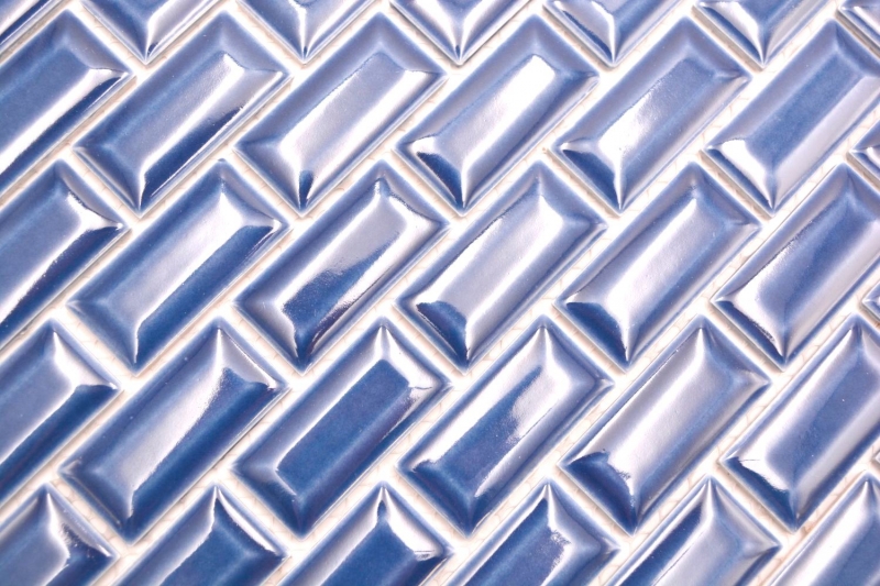 Hand-painted ceramic mosaic tile masonry bond composite uni cobalt blue MOS26-0414_m