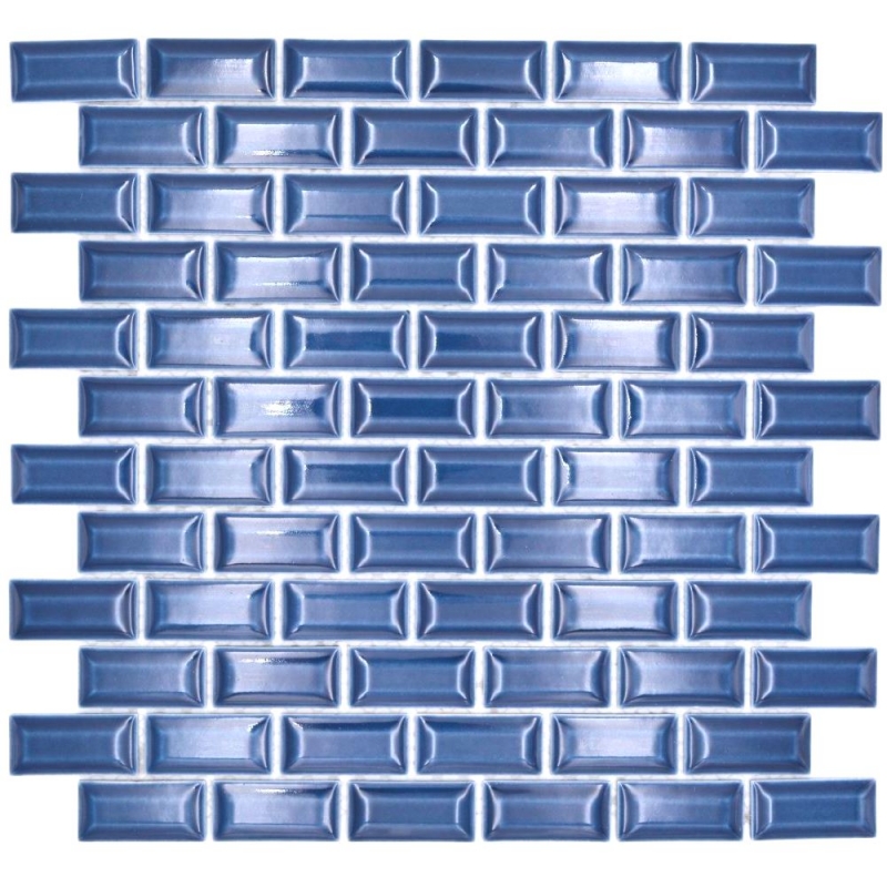 Hand-painted ceramic mosaic tile masonry bond composite uni cobalt blue MOS26-0414_m
