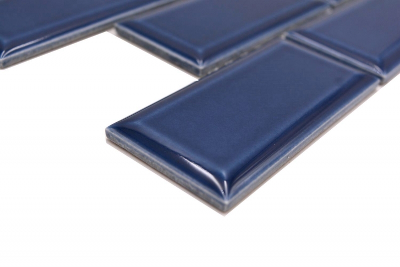 Hand-painted ceramic mosaic tile Metro composite look uni cobalt blue MOS24-04K_m