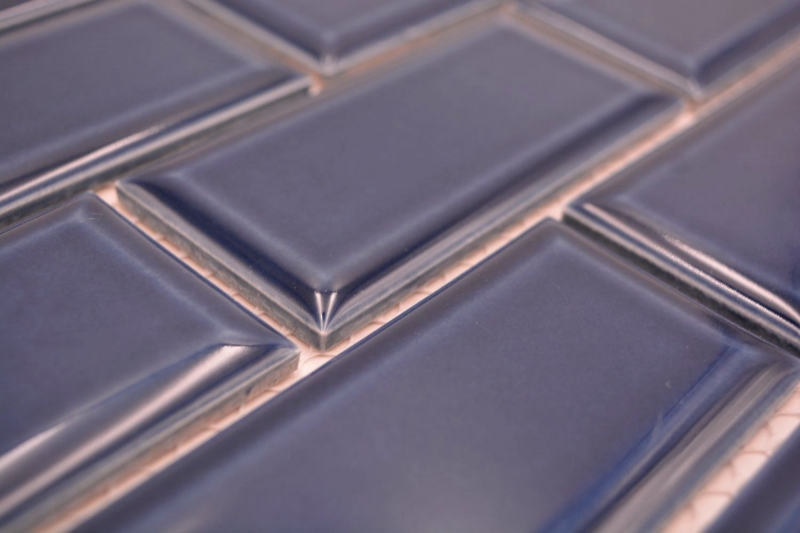 Hand-painted ceramic mosaic tile Metro composite look uni cobalt blue MOS24-04K_m