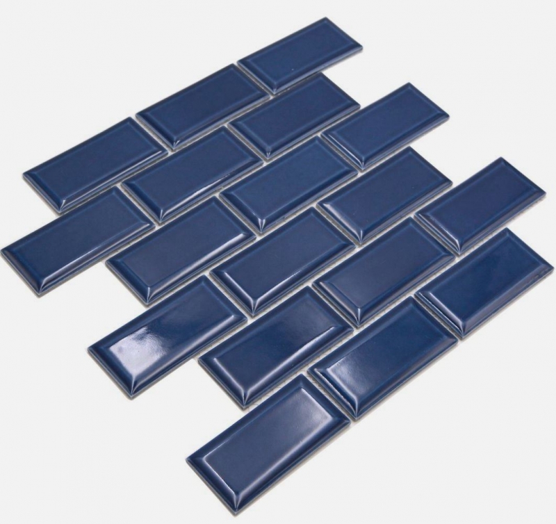 Hand-painted ceramic mosaic tile Metro composite look uni cobalt blue MOS24-04K_m