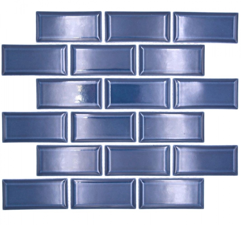 Hand-painted ceramic mosaic tile Metro composite look uni cobalt blue MOS24-04K_m