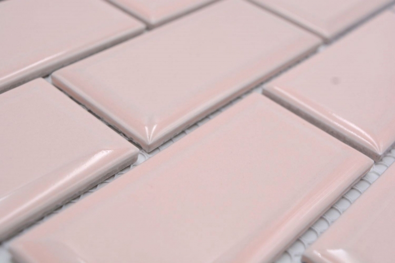 Hand-painted ceramic mosaic tile Metro composite look uni pale pink pastel MOS24-11T_m