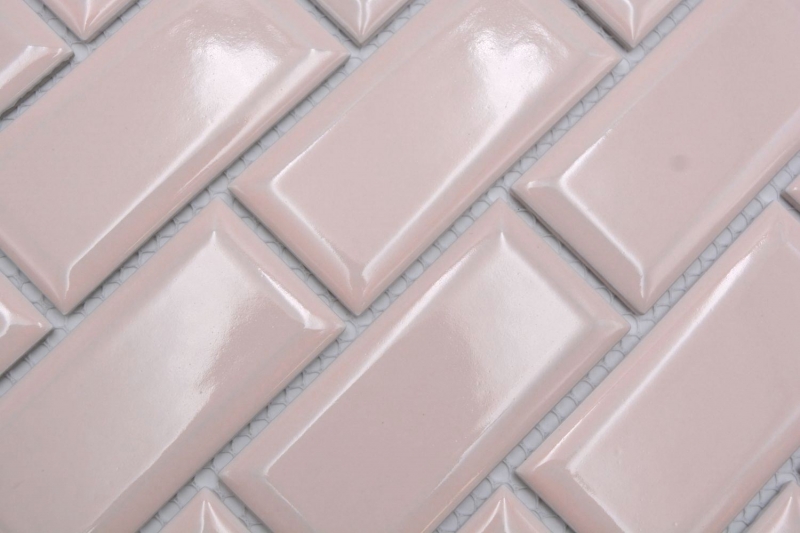 Hand-painted ceramic mosaic tile Metro composite look uni pale pink pastel MOS24-11T_m