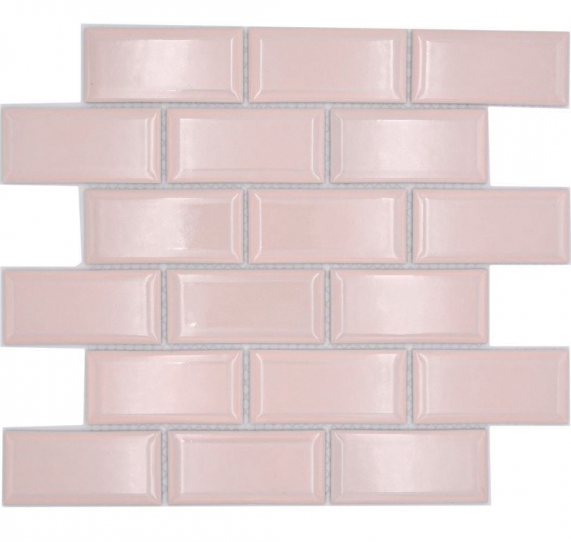 Hand-painted ceramic mosaic tile Metro composite look uni pale pink pastel MOS24-11T_m