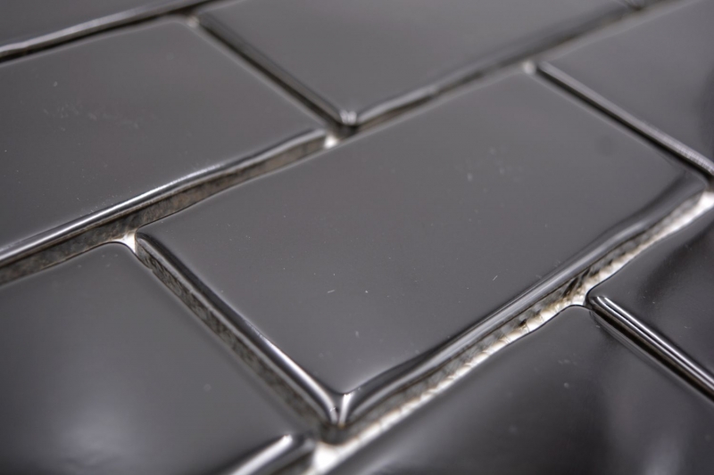 Hand-painted ceramic mosaic tile Metro Sybway composite uni black glossy MOS26-112_m
