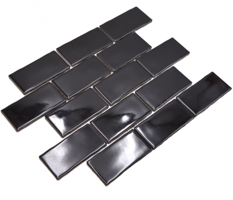 Hand-painted ceramic mosaic tile Metro Sybway composite uni black glossy MOS26-112_m