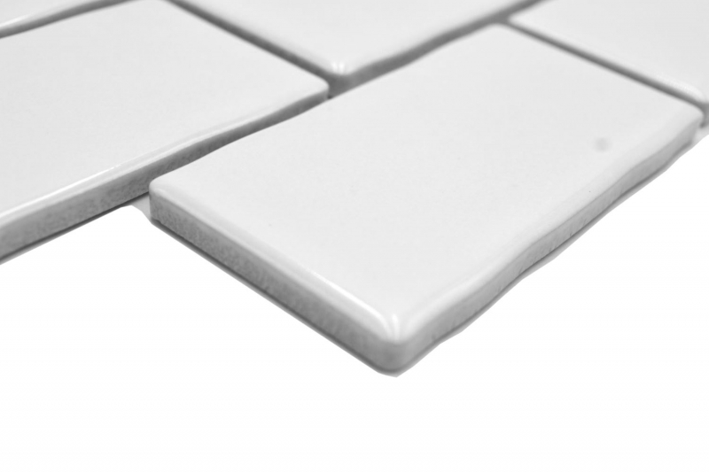 Hand-painted ceramic mosaic tile Metro Sybway composite uni white glossy MOS26-238_m