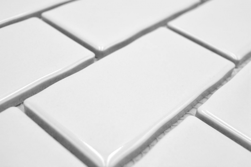 Hand-painted ceramic mosaic tile Metro Sybway composite uni white glossy MOS26-238_m